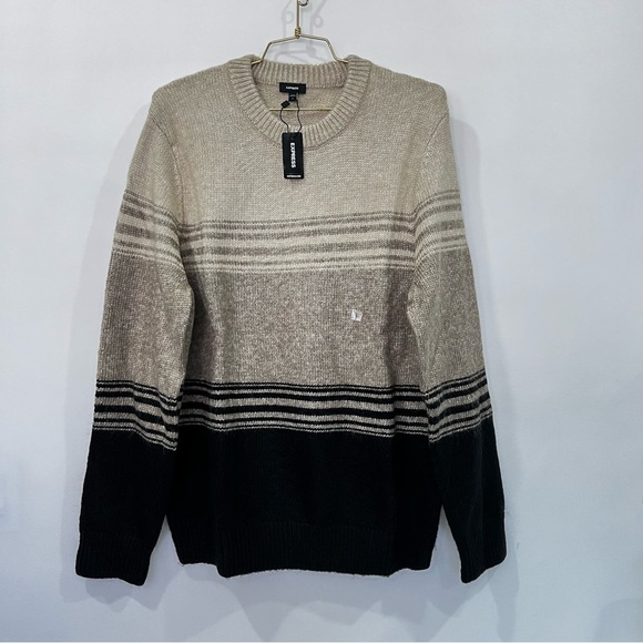 Express Crew-Neck Color-Block Thick Sweater Size Large Brown Black Warm - Picture 1 of 8